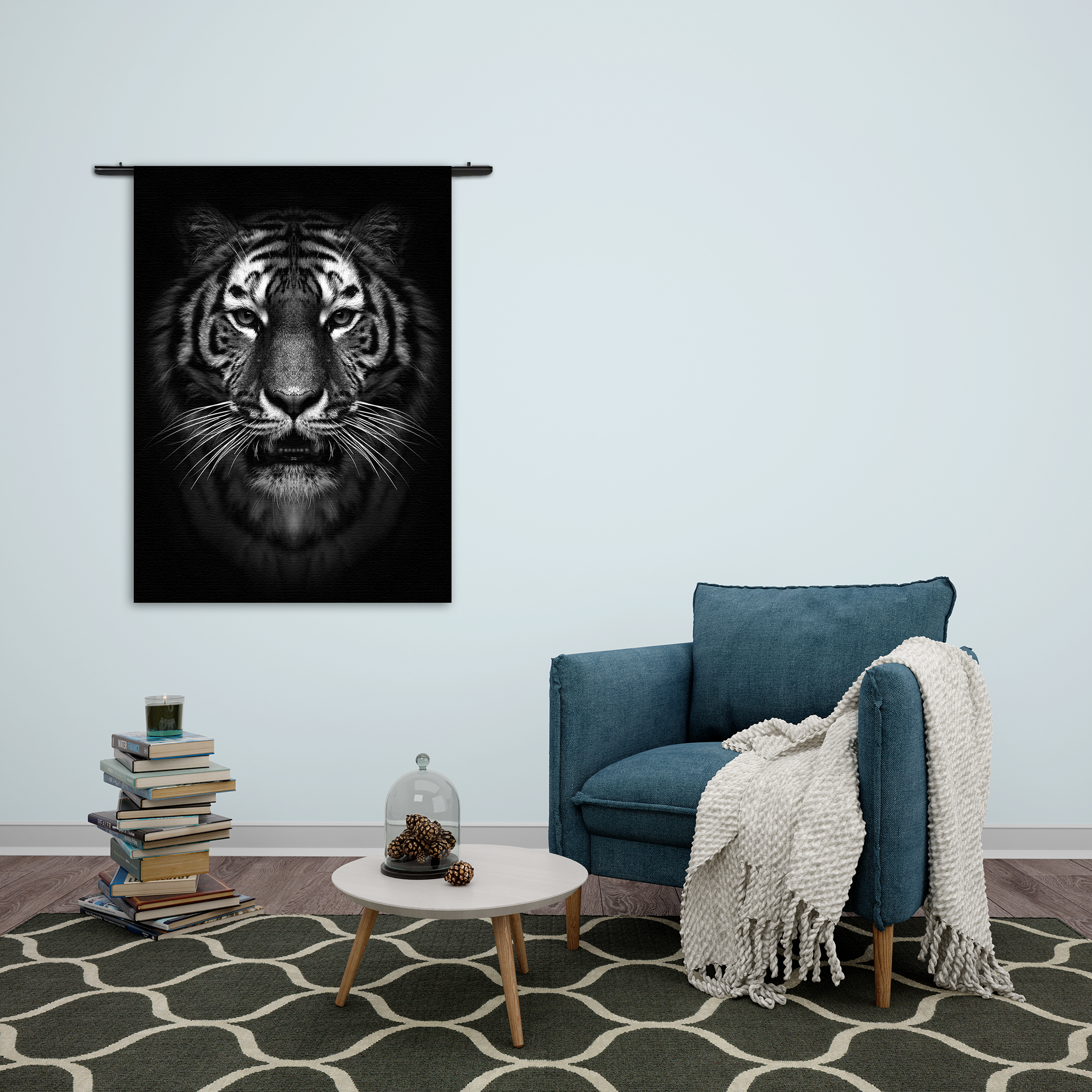 Wandkleed De Tijger Zwart Wit Rechthoek Verticaal Template 50 70 Verticaal Dieren 67 2