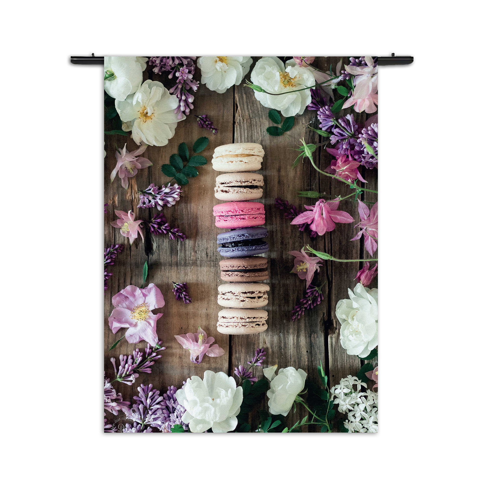 Wandkleed Macarons op Bloemen Tafel Rechthoek Verticaal
