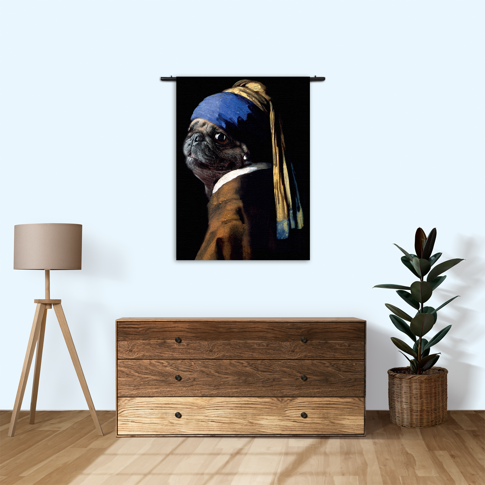 Wandkleed Menselijke Bulldog Hond Als Meisje Met De Parel Rechthoek Verticaal Template 50 70 Verticaal Ironisch 10 1