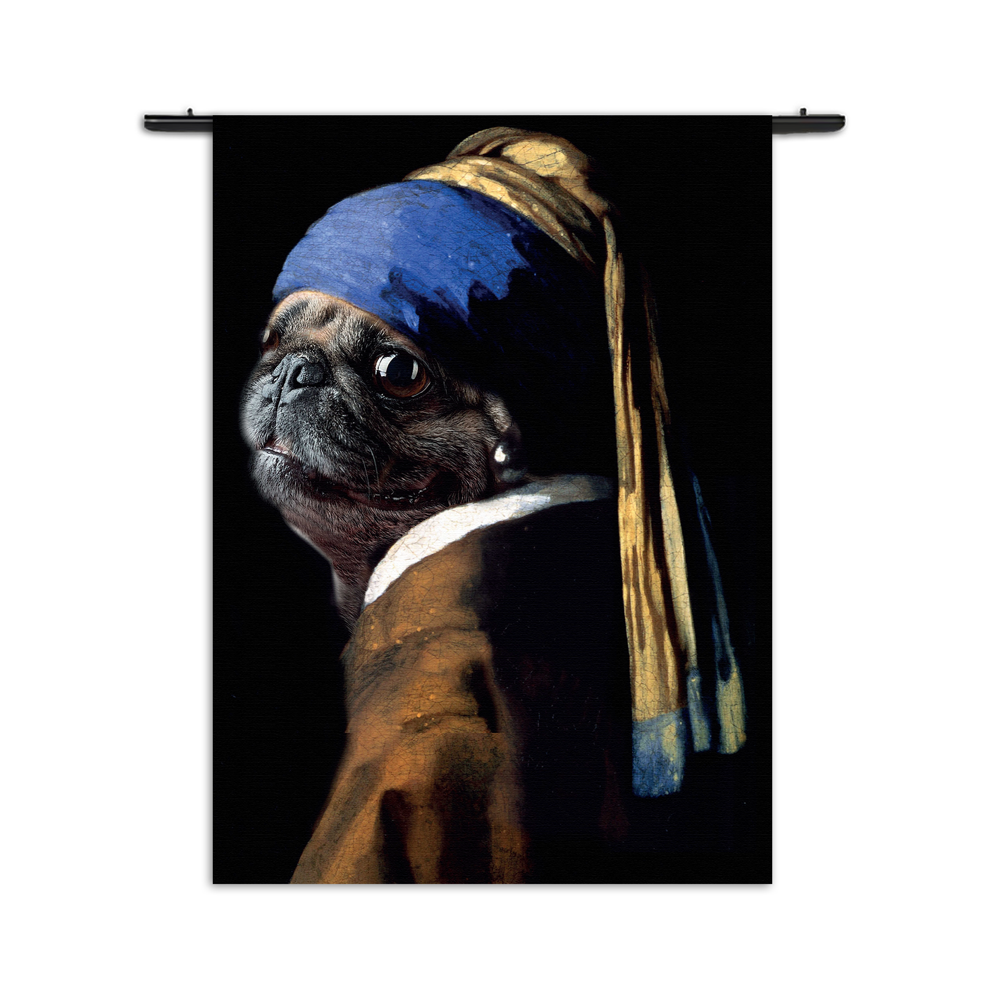 Wandkleed Menselijke Bulldog Hond Als Meisje Met De Parel Rechthoek Verticaal