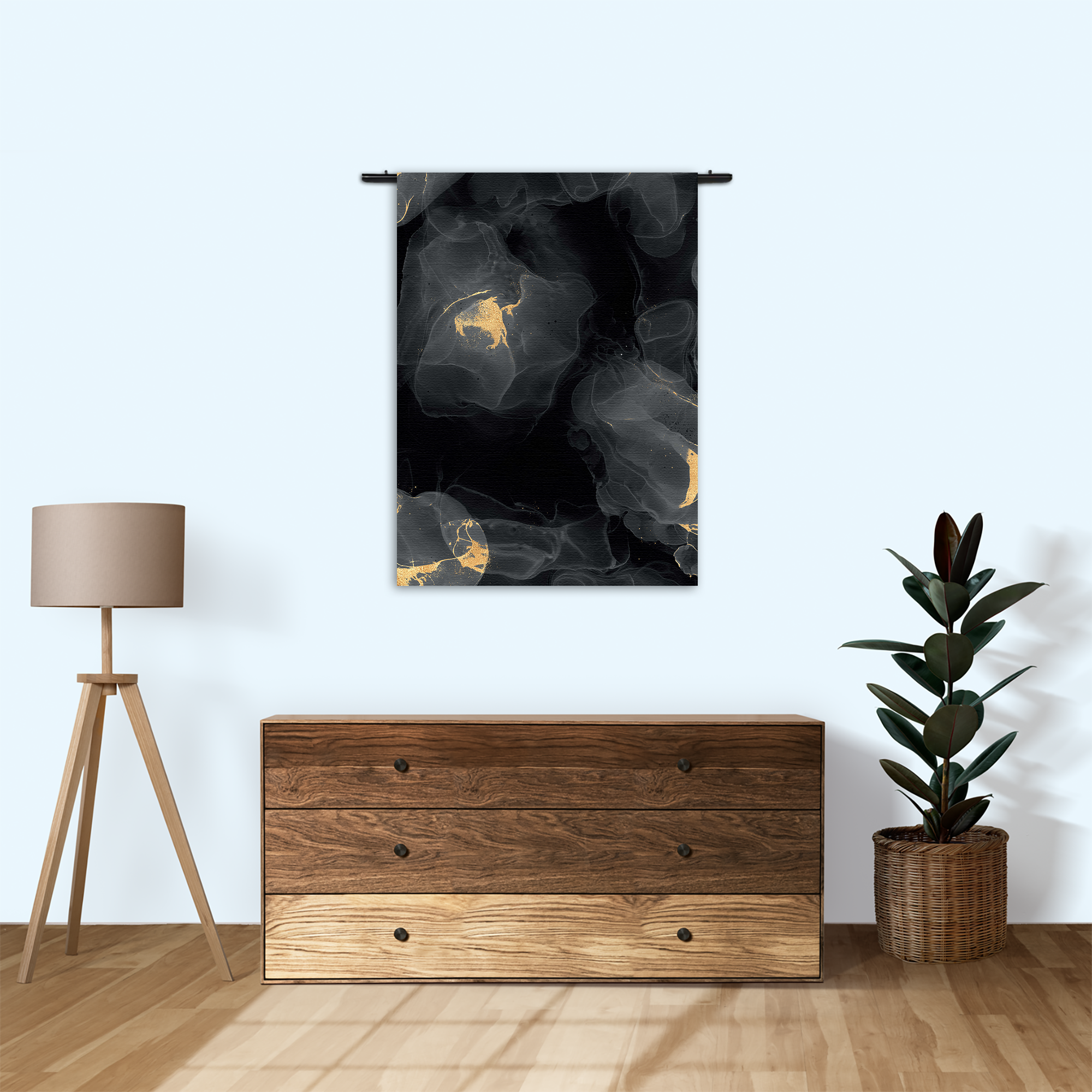 Wandkleed Abstract Marmer Look Zwart met Goud 03 Rechthoek Verticaal Template 50 70 Verticaal Marmer 12 1