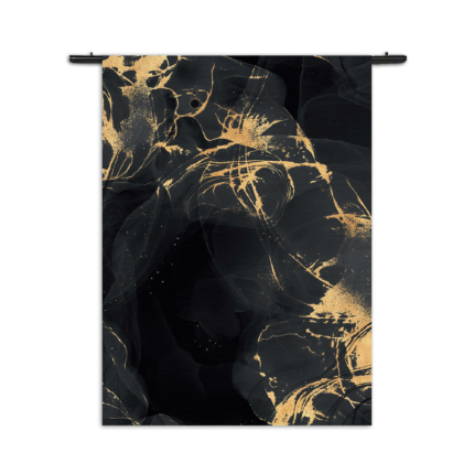Wandkleed Abstract Marmer Look Zwart met Goud 04 Rechthoek Verticaal