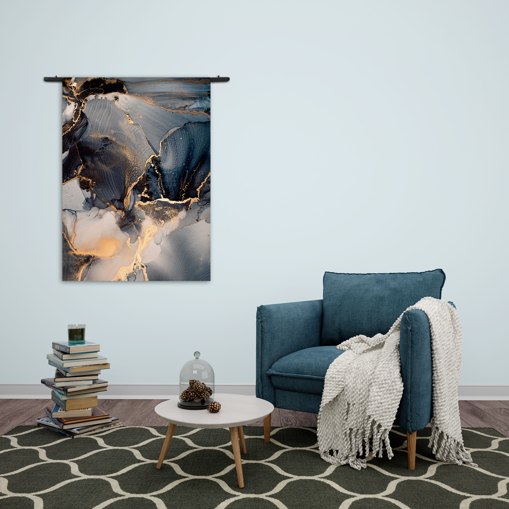 Wandkleed Marmer Look Chique Donker Blauwtinten met Goud 01 Rechthoek Verticaal Template 50 70 Verticaal Marmer 29 2
