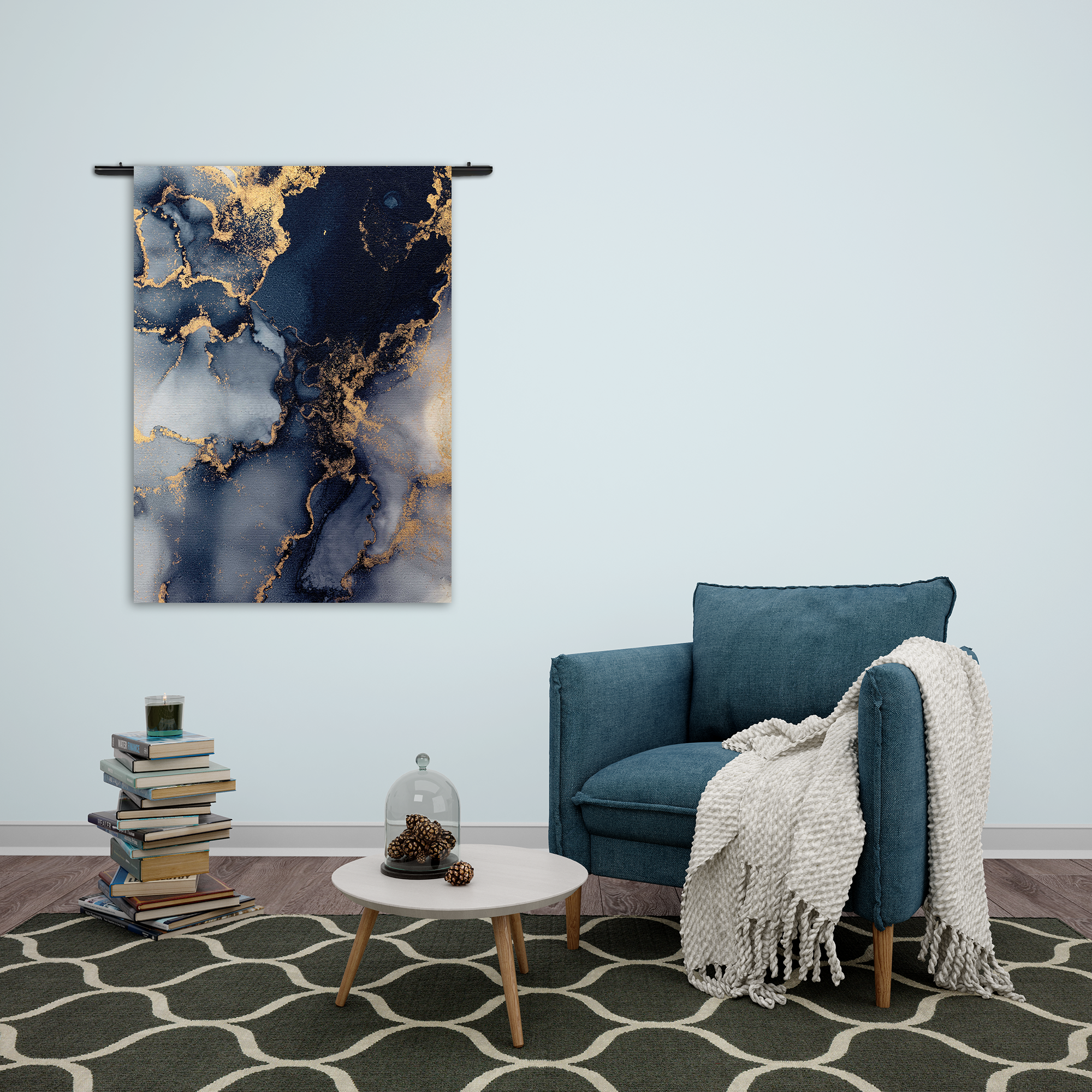 Wandkleed Marmer Look Chique Donker Blauwtinten met Goud 02 Rechthoek Verticaal Template 50 70 Verticaal Marmer 31 2