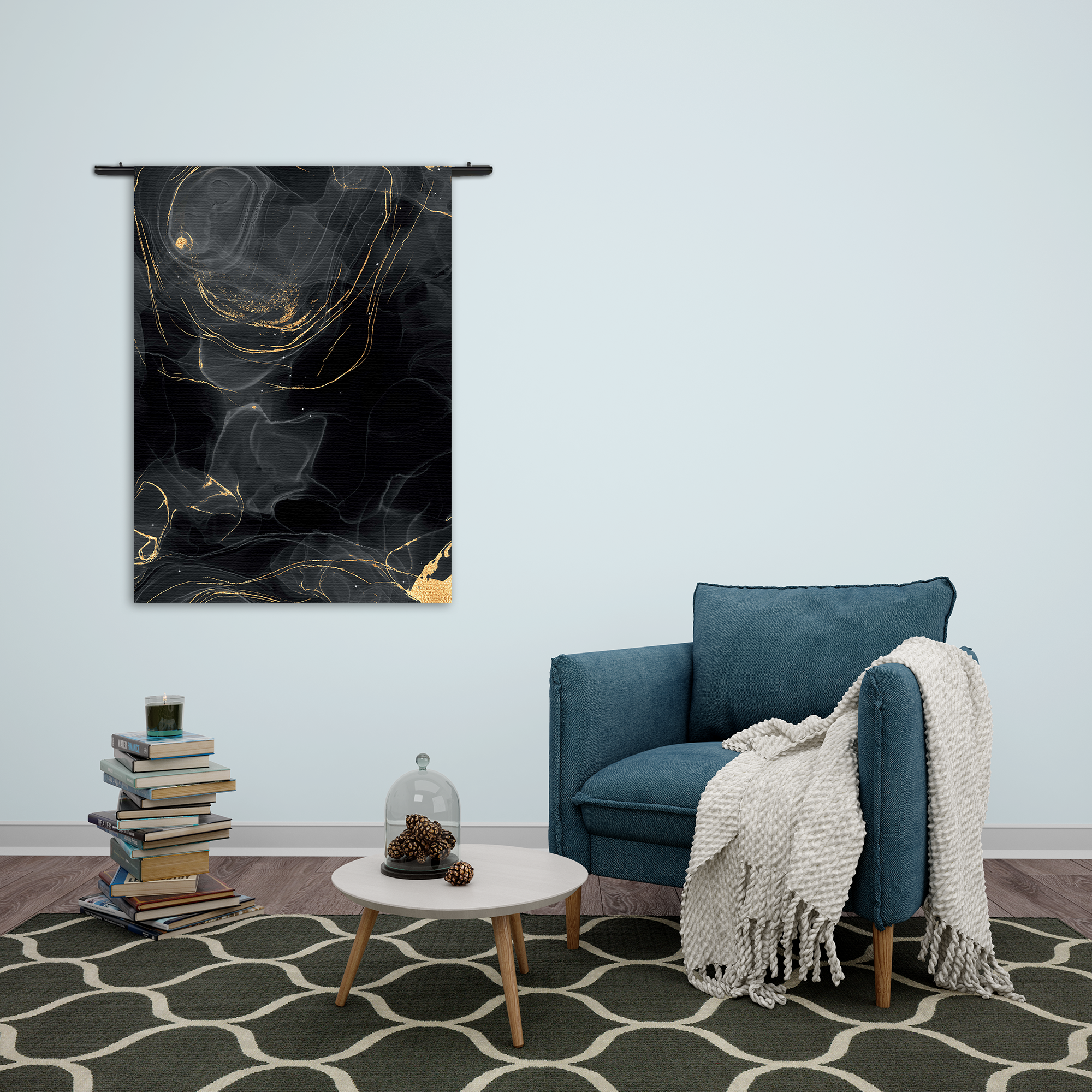 Wandkleed Abstract Marmer Look Zwart met Goud 01 Rechthoek Verticaal Template 50 70 Verticaal Marmer 8 2