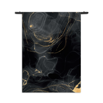 Wandkleed Abstract Marmer Look Zwart met Goud 01 Rechthoek Verticaal
