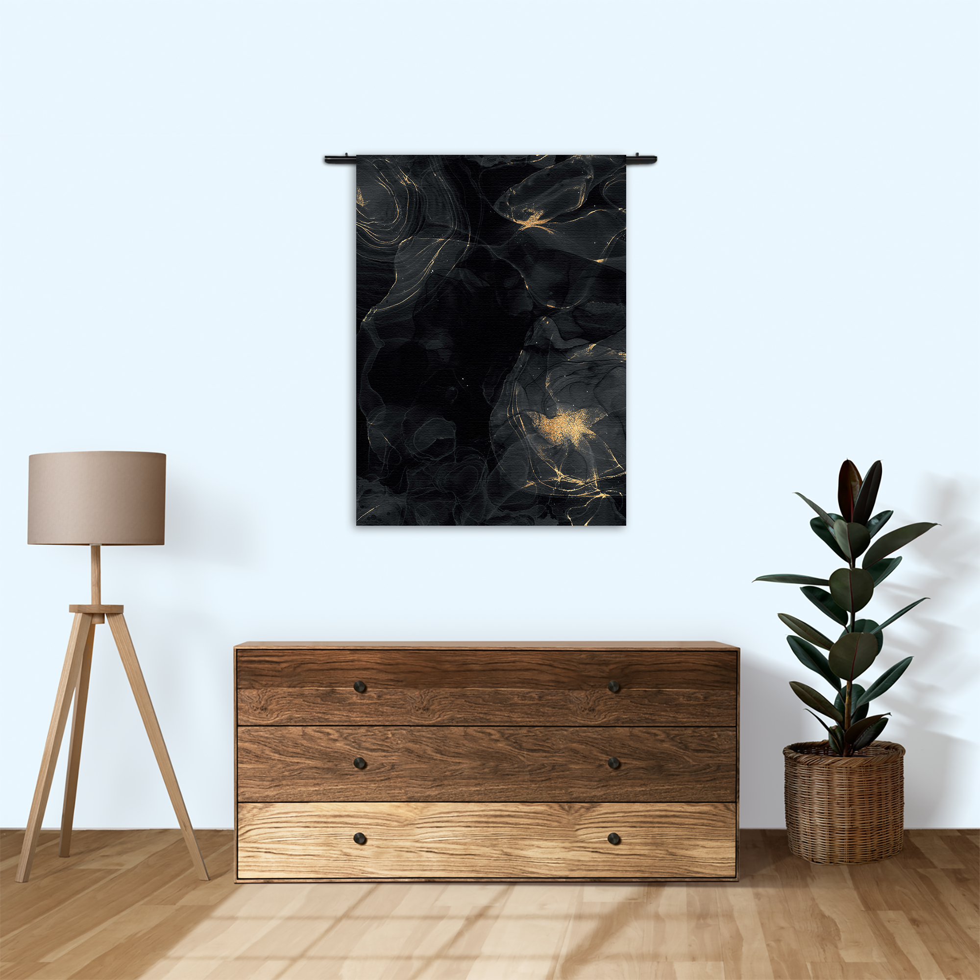Wandkleed Abstract Marmer Look Zwart met Goud 02 Rechthoek Verticaal Template 50 70 Verticaal Marmer 9 1
