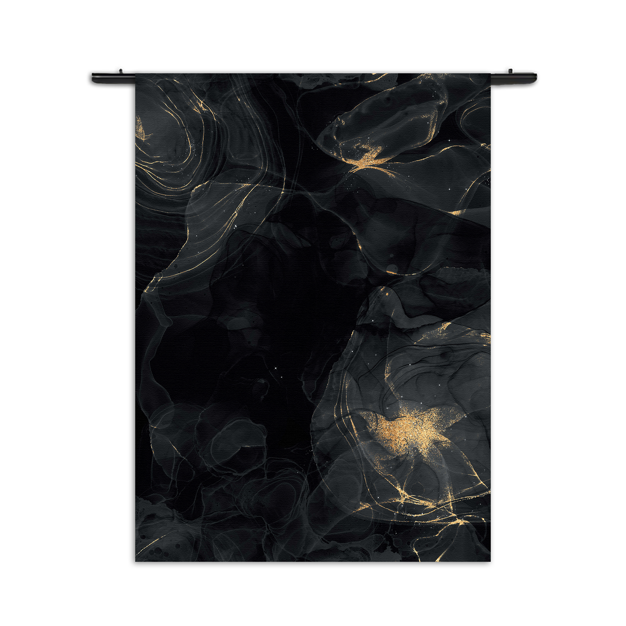 Wandkleed Abstract Marmer Look Zwart met Goud 02 Rechthoek Verticaal