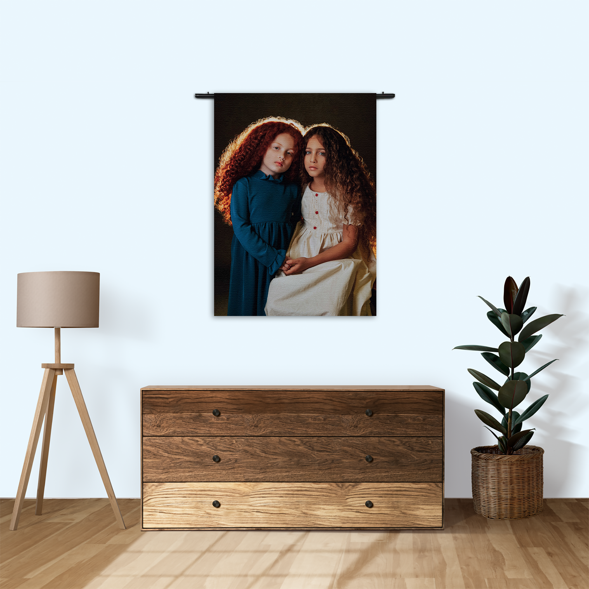 Wandkleed Twee Jonge Meiden Met Krullend Haar Rechthoek Verticaal Template 50 70 Verticaal Mensen 23 1