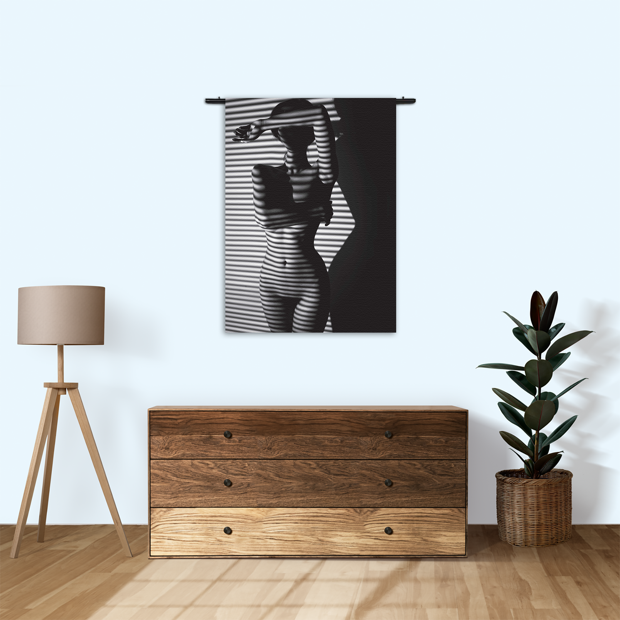 Wandkleed Blote Vrouw Achter Jaloezie 02 Rechthoek Verticaal Template 50 70 Verticaal Mensen 33 1