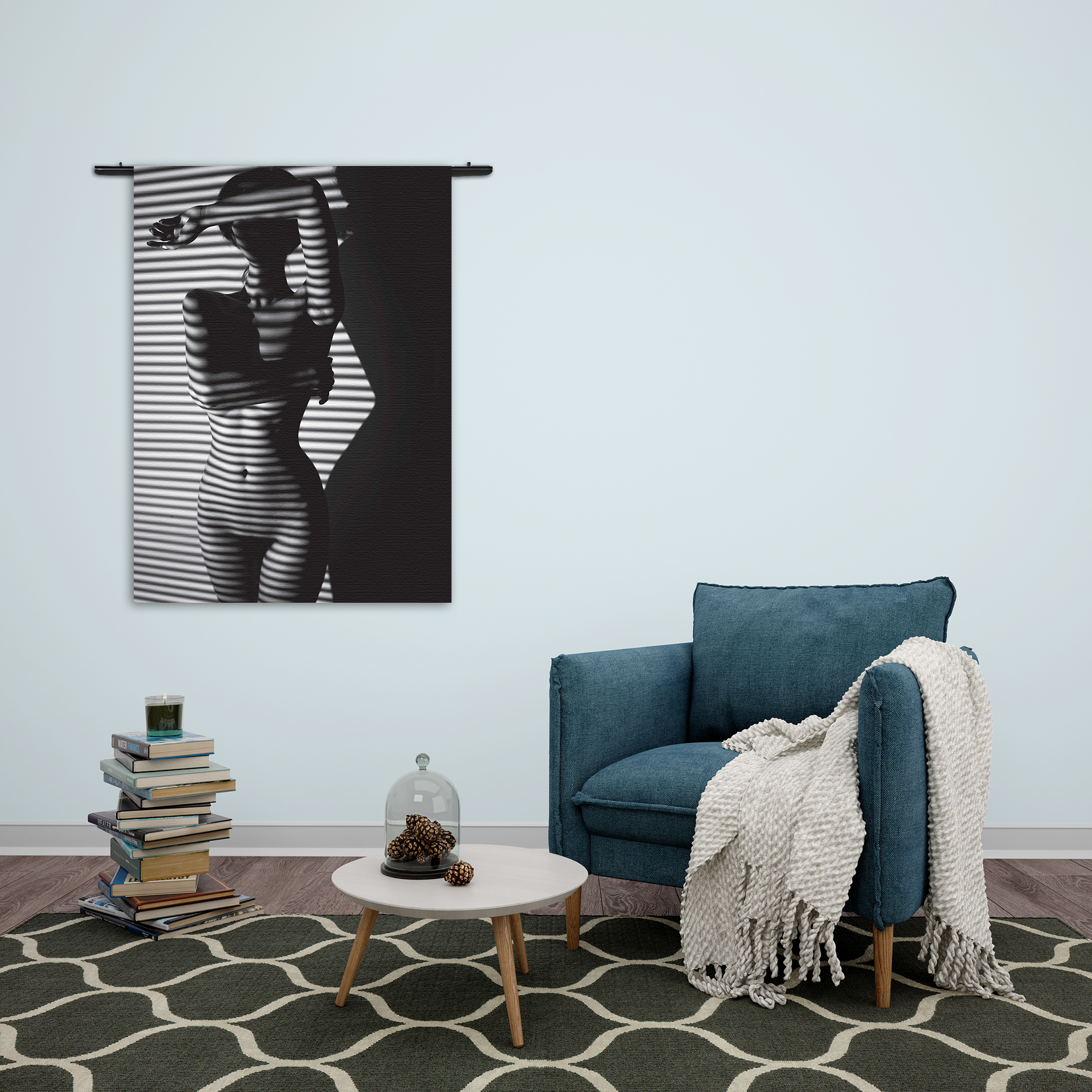 Wandkleed Blote Vrouw Achter Jaloezie 02 Rechthoek Verticaal Template 50 70 Verticaal Mensen 33 2