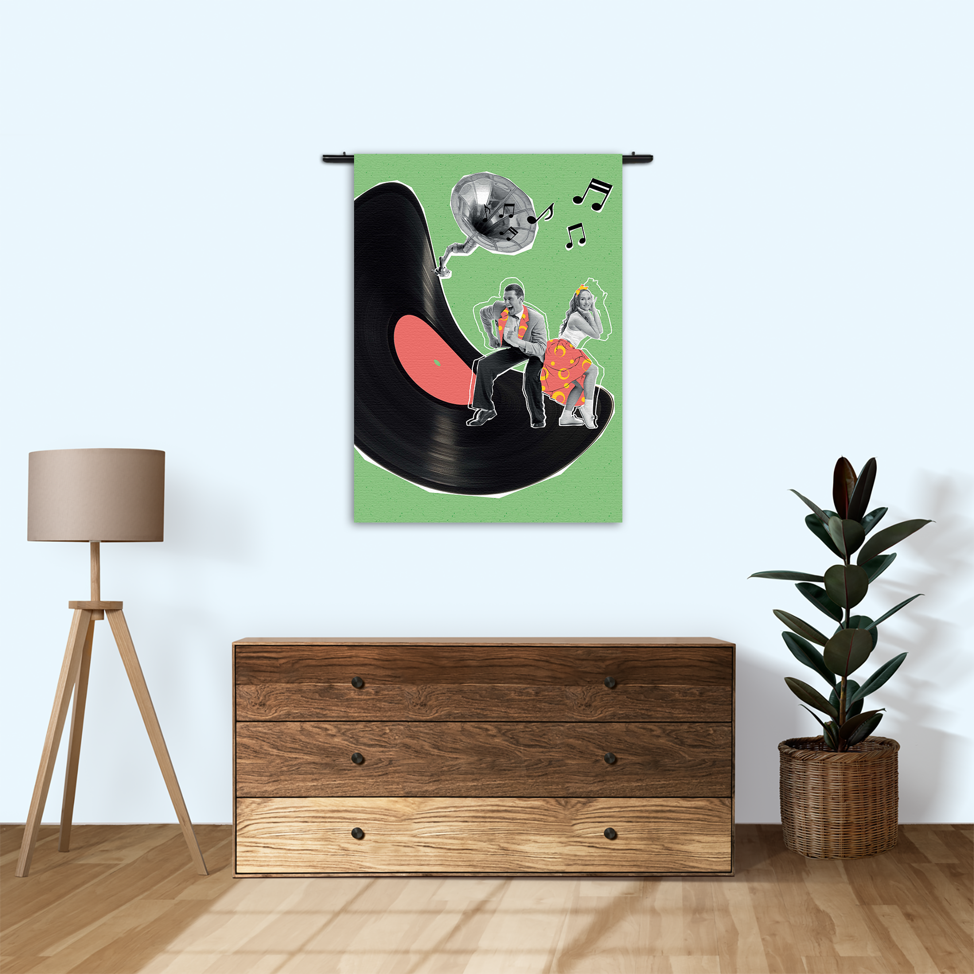 Wandkleed Platendraaier Rechthoek Verticaal Template 50 70 Verticaal Muziek 2 1