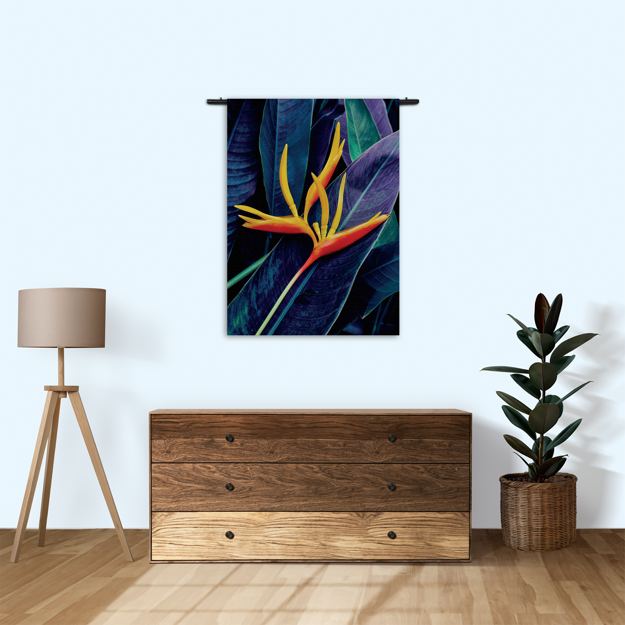 Wandkleed Heliconia bloem op donkere achtergrond Rechthoek Verticaal Template 50 70 Verticaal Natuur 95 1