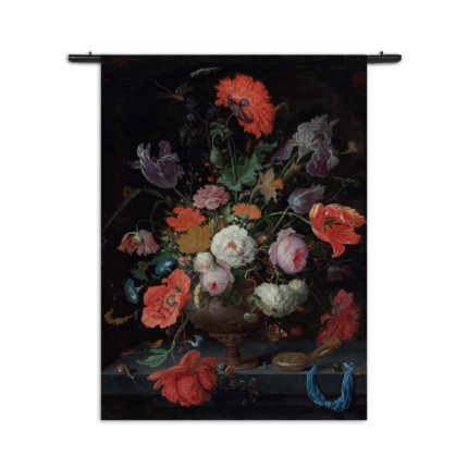 Wandkleed Abraham Mignon Stilleven met bloemen en een horloge 1660-1679 Rechthoek Verticaal