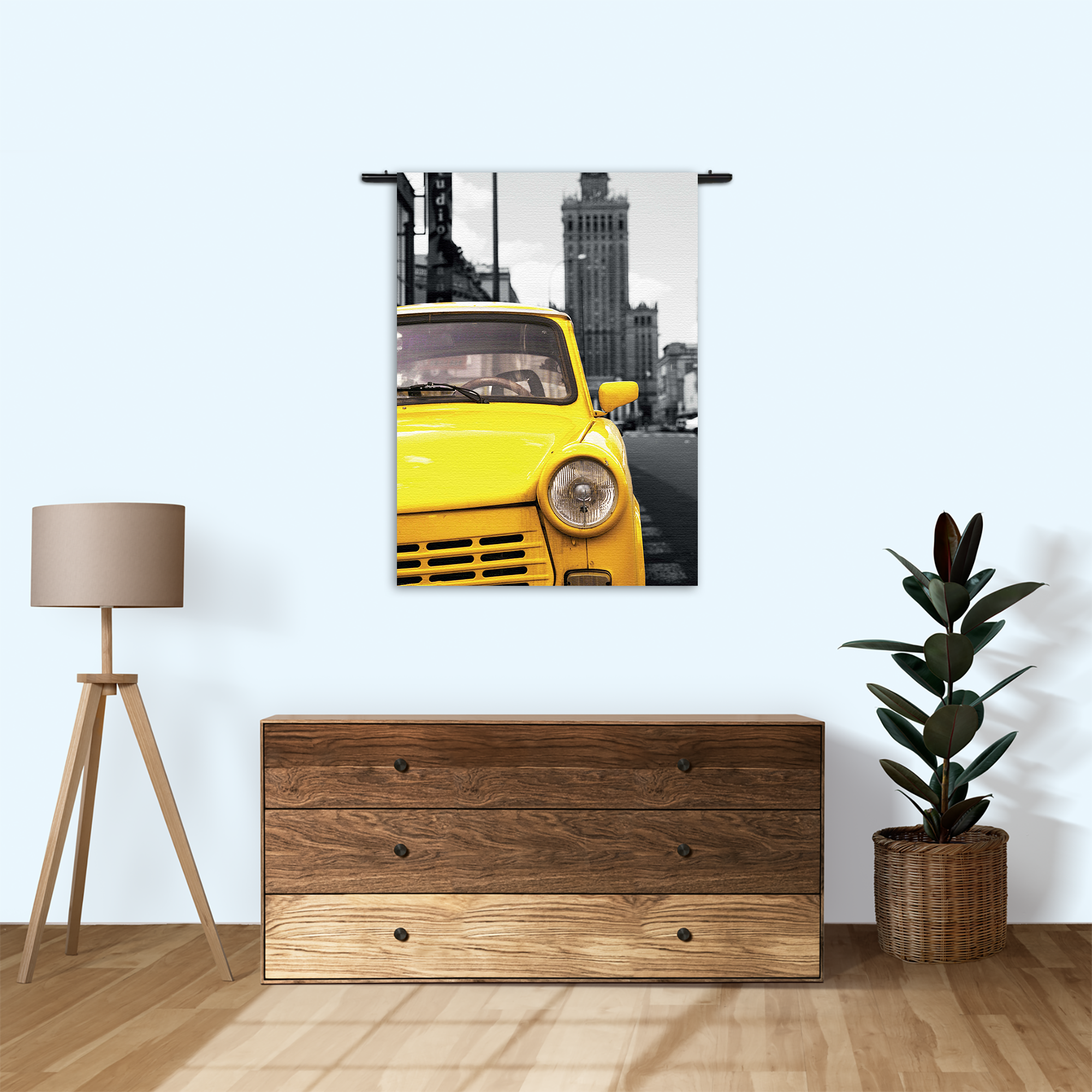 Wandkleed Old School Gele Taxi 02 Rechthoek Verticaal Template 50 70 Verticaal Retro 16 1