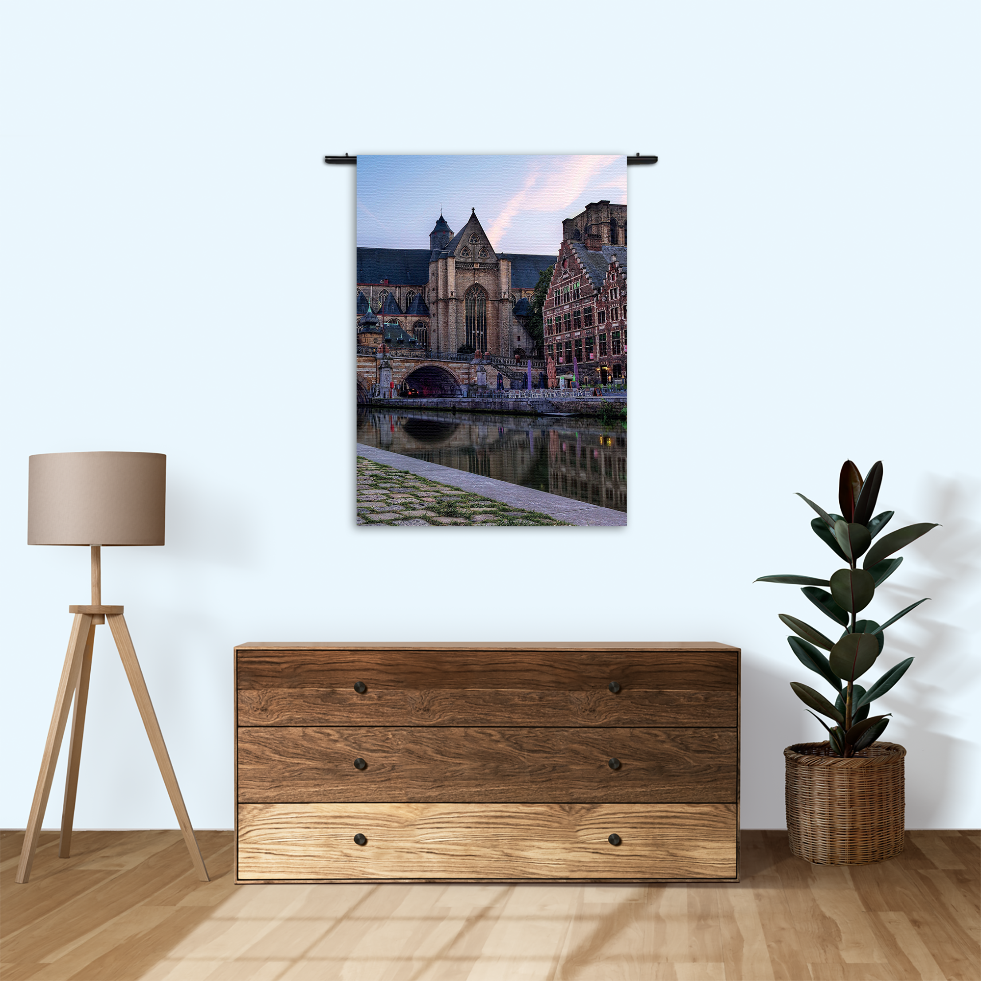 Wandkleed Middeleeuwse Kathedraal en Brug Gent Rechthoek Verticaal Template 50 70 Verticaal Steden 100 1