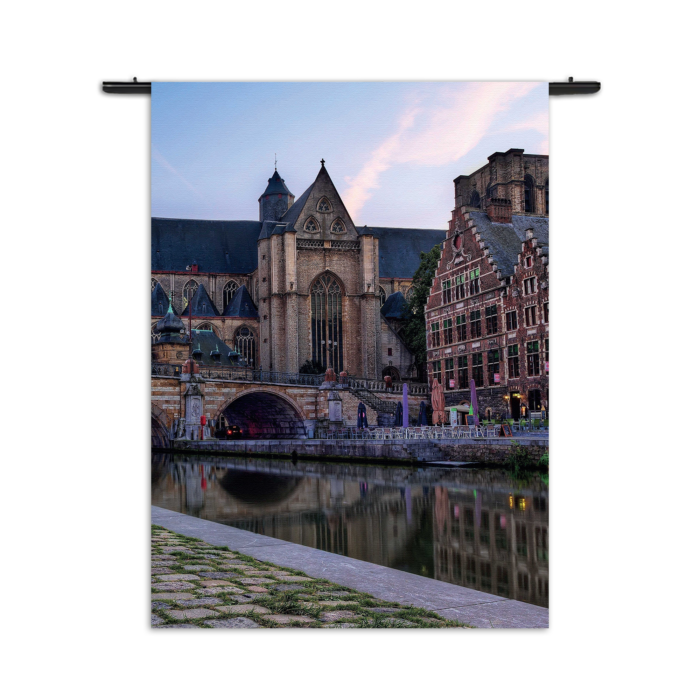 Wandkleed Middeleeuwse Kathedraal en Brug Gent Rechthoek Verticaal