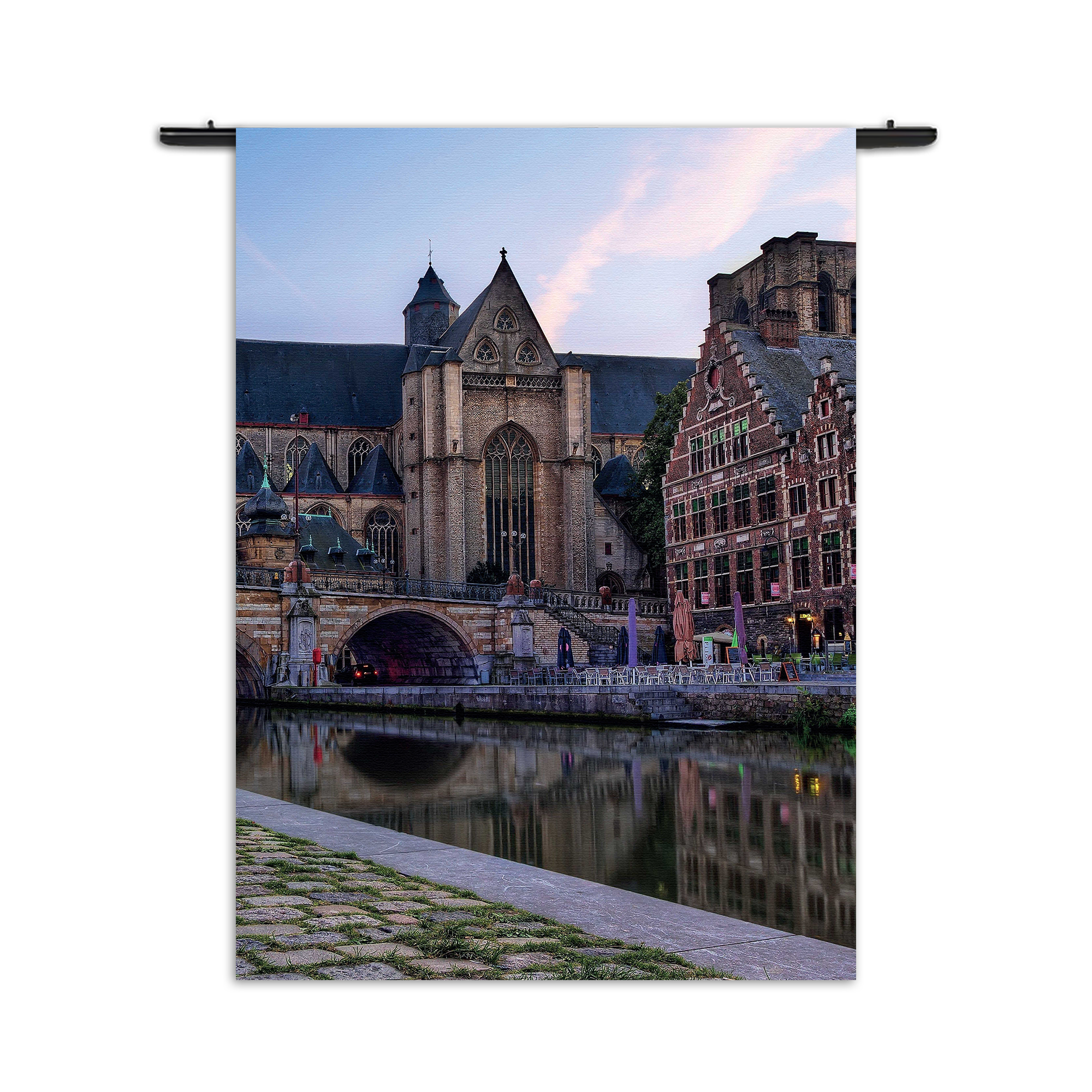 Wandkleed Middeleeuwse Kathedraal en Brug Gent Rechthoek Verticaal