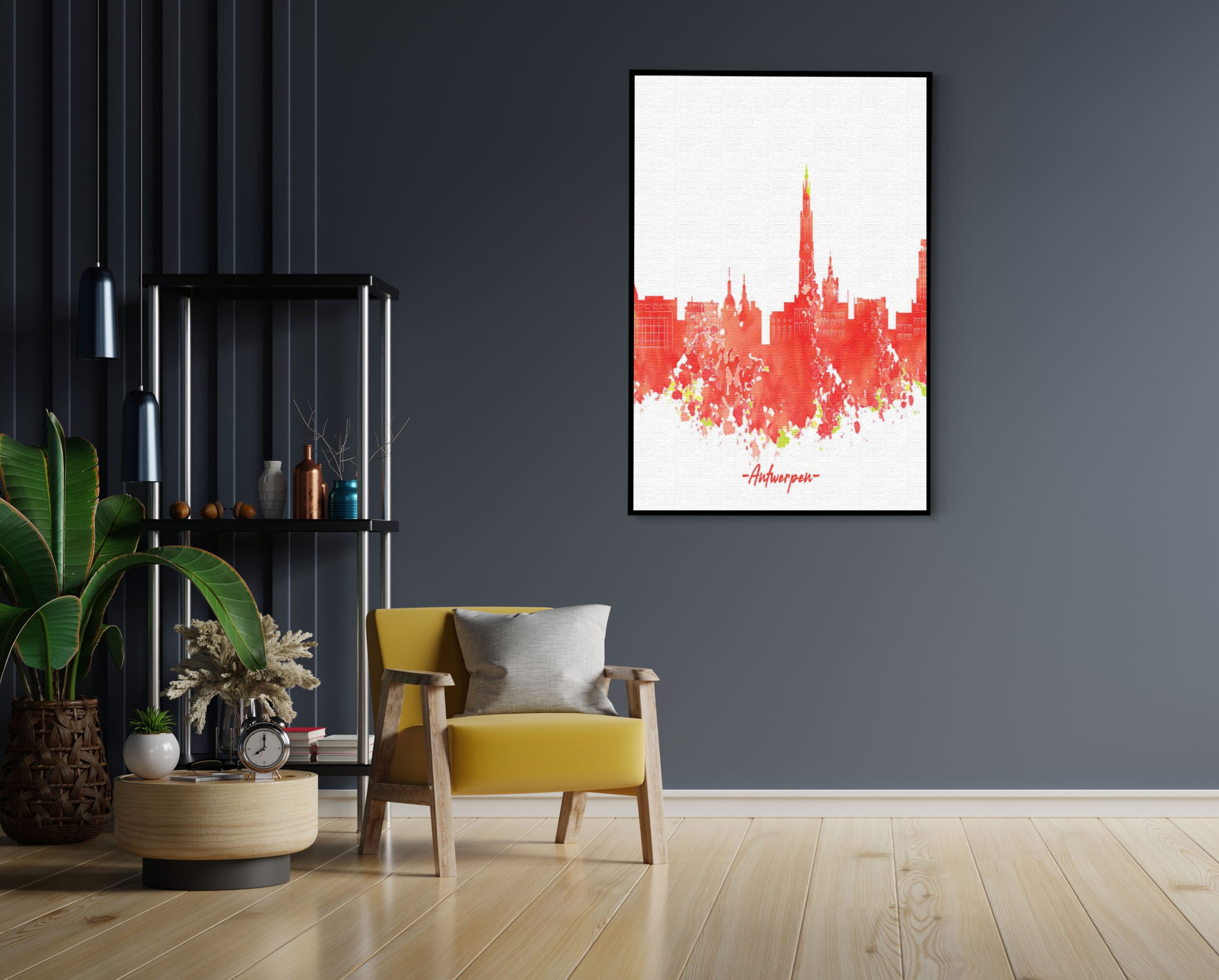 Akoestisch Schilderij Skyline Antwerpen Watercolor Paint Rechthoek Verticaal Template 50 70 Verticaal Steden 2 1 scaled 1