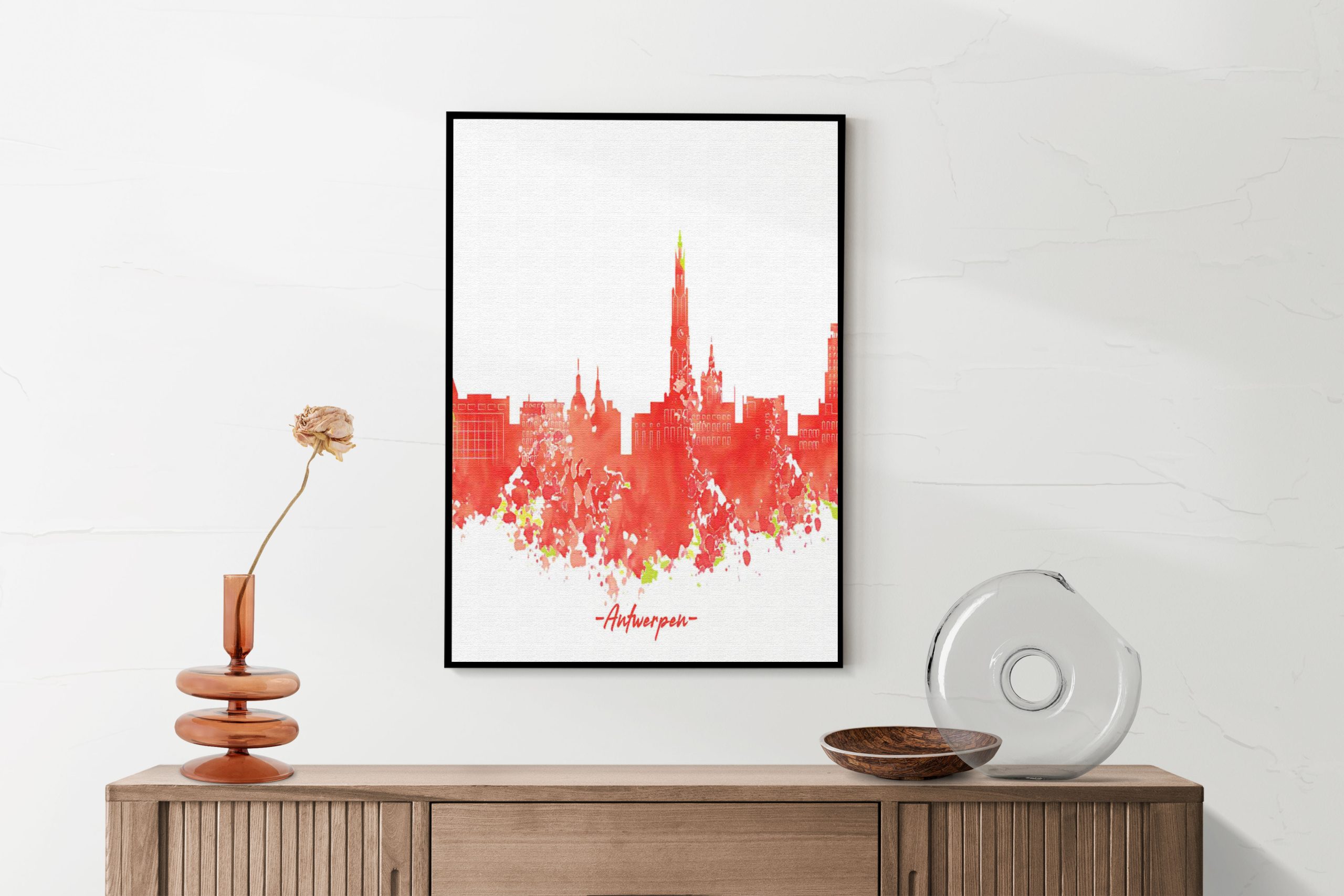 Akoestisch Schilderij Skyline Antwerpen Watercolor Paint Rechthoek Verticaal Template 50 70 Verticaal Steden 2 2 scaled 1
