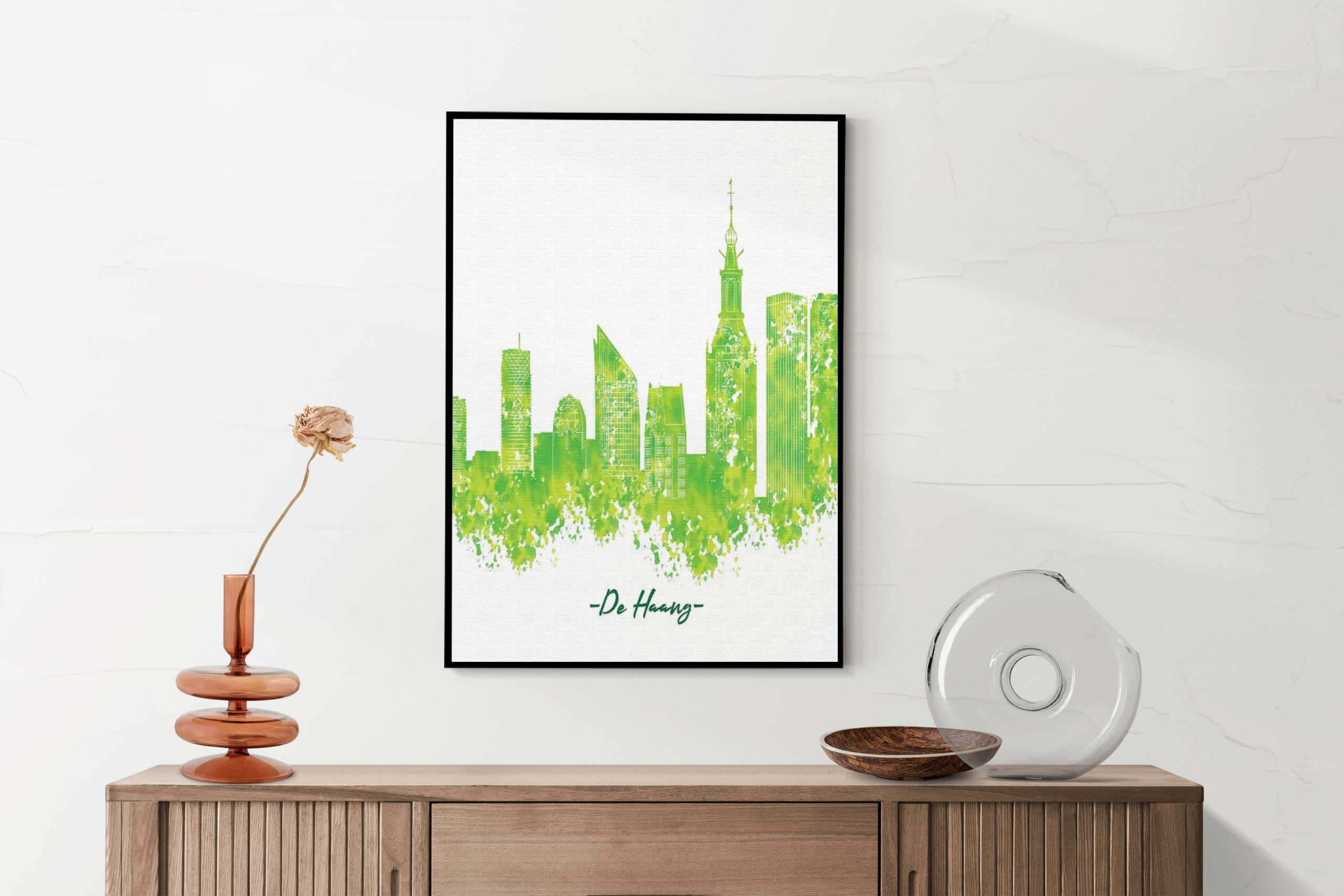 Akoestisch Schilderij Skyline Den Haag Watercolor Paint Rechthoek Verticaal Template 50 70 Verticaal Steden 5 2 scaled 1