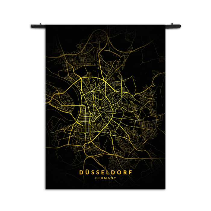 Wandkleed Düsseldorf Plattegrond Zwart Geel Rechthoek Verticaal