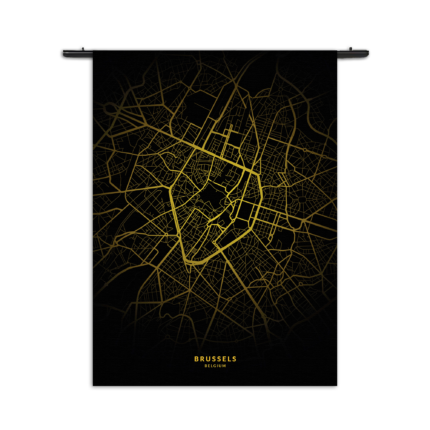 Wandkleed Brussels Plattegrond Zwart Geel Rechthoek Verticaal