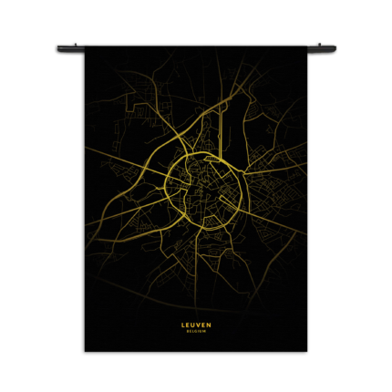 Wandkleed Leuven Plattegrond Zwart Geel Rechthoek Verticaal