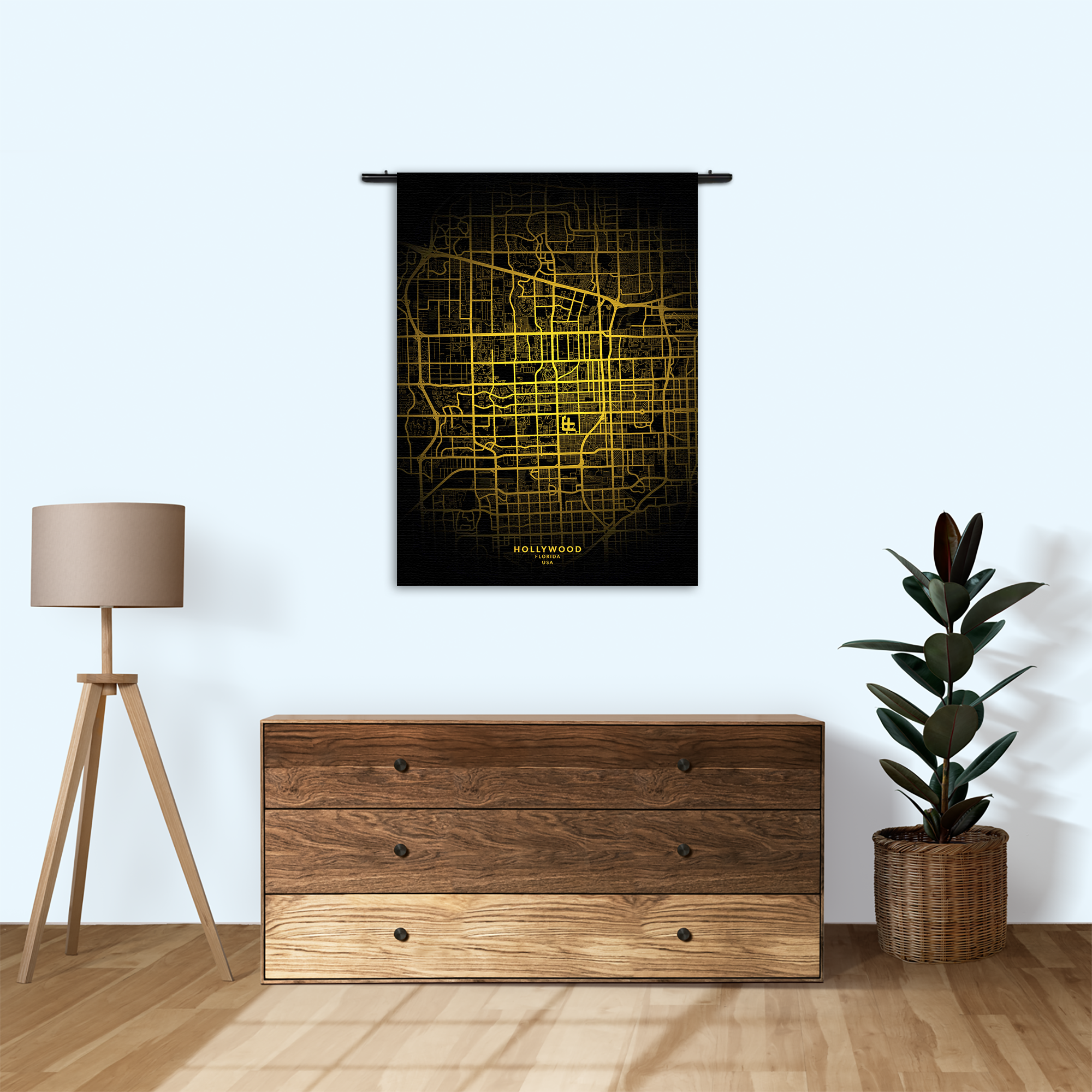 Wandkleed Hollywood Plattegrond Zwart Geel Rechthoek Verticaal Template 50 70 Verticaal Steden 72 1