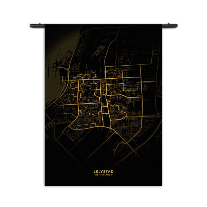 Wandkleed Lelystad Plattegrond Zwart Geel Rechthoek Verticaal