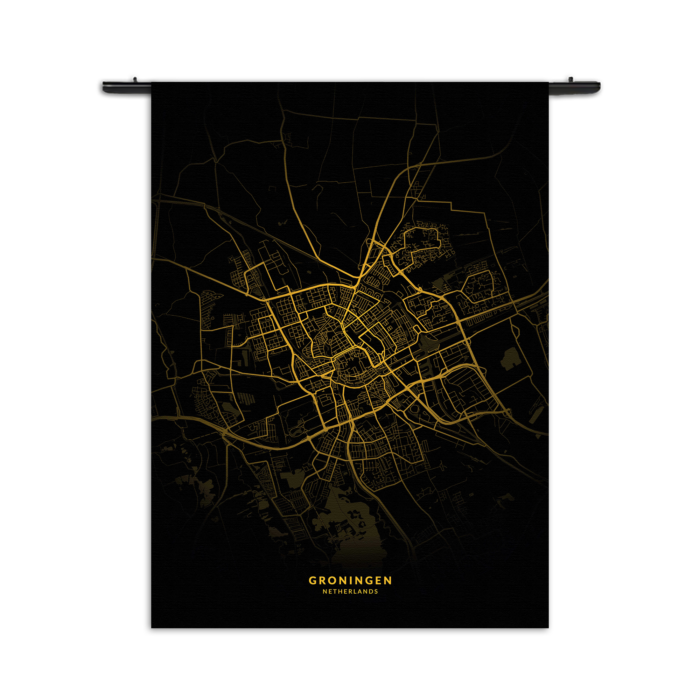 Wandkleed Groningen Plattegrond Zwart Geel Rechthoek Verticaal