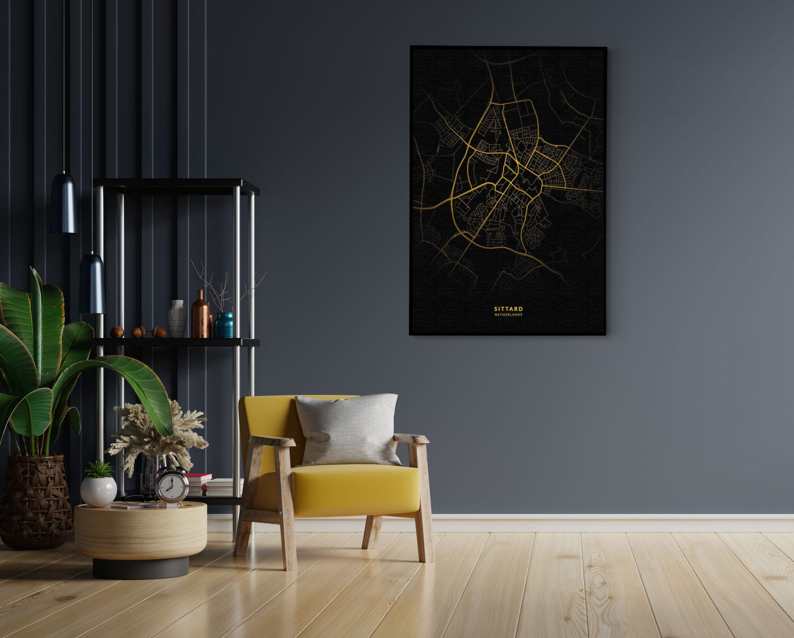 Akoestisch Schilderij Sittard Plattegrond Zwart Geel Rechthoek Verticaal Template 50 70 Verticaal Steden 77 2 scaled 1