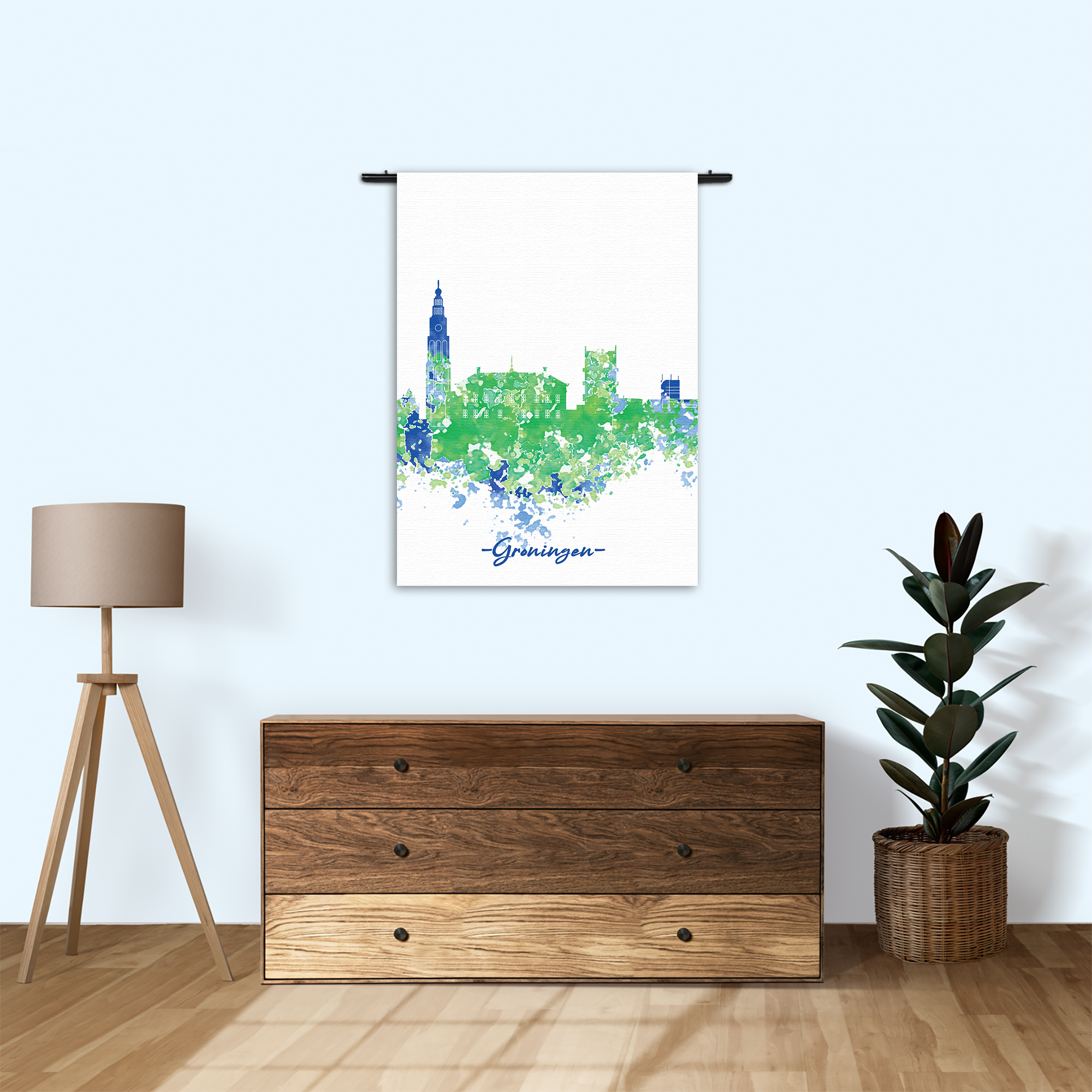 Wandkleed Skyline Groningen Watercolor Paint Rechthoek Verticaal Template 50 70 Verticaal Steden 8 1