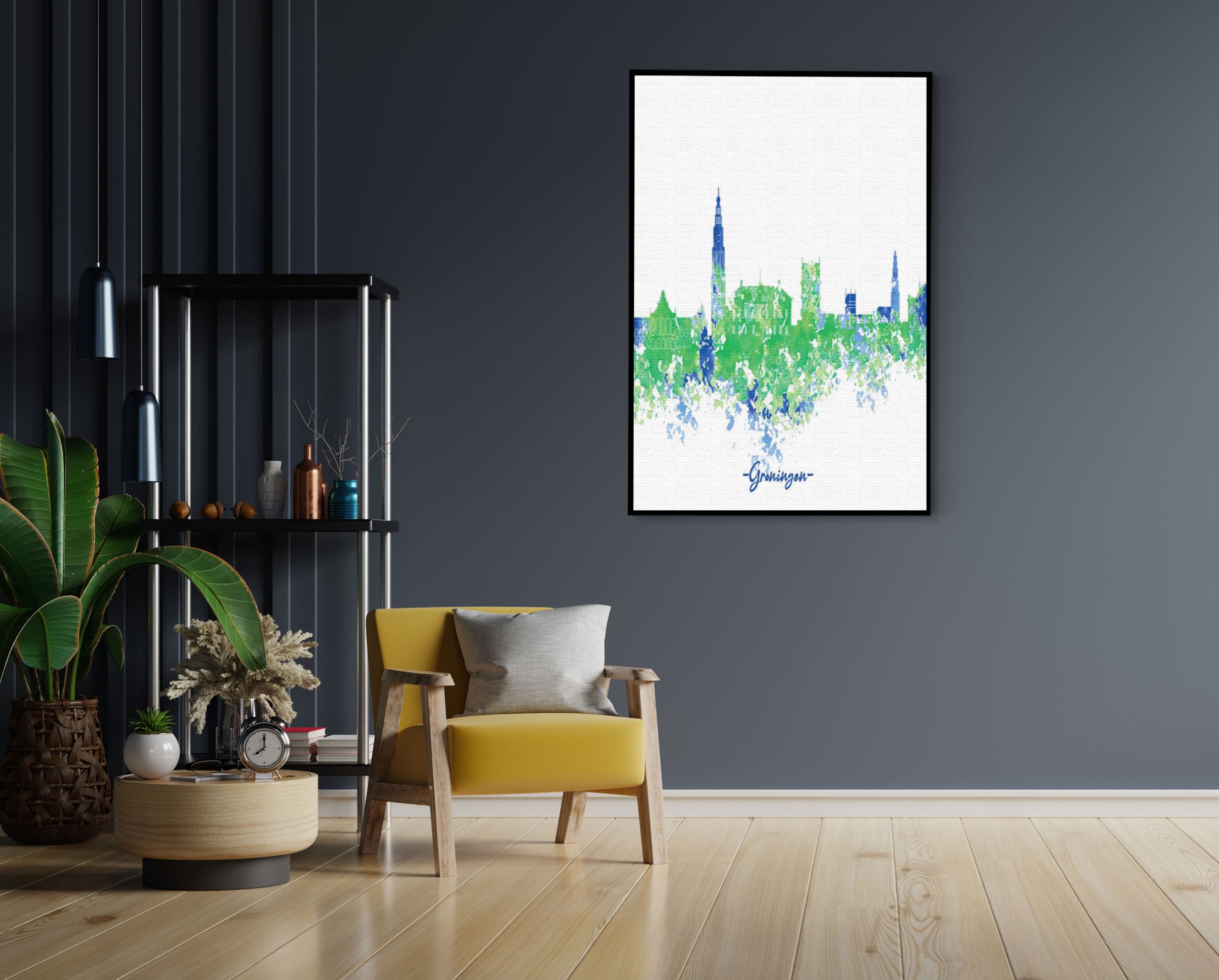 Akoestisch Schilderij Skyline Groningen Watercolor Paint Rechthoek Verticaal Template 50 70 Verticaal Steden 8 2 scaled 1