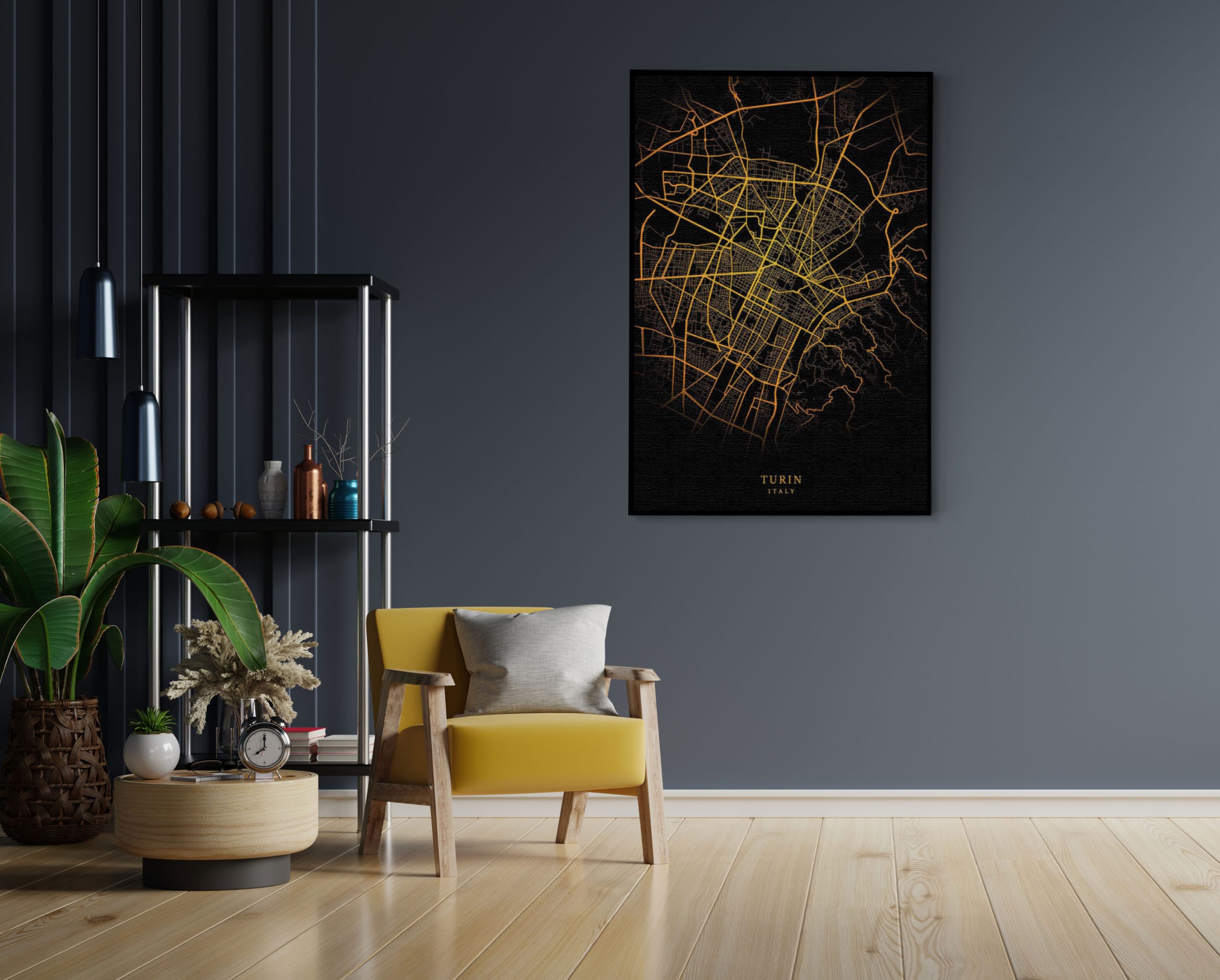 Akoestisch Schilderij Turin Turijn Plattegrond Zwart Geel Rechthoek Verticaal Template 50 70 Verticaal Steden 91 2 scaled 1