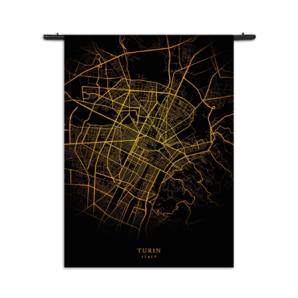 Wandkleed Turin Turijn Plattegrond Zwart Geel Rechthoek Verticaal