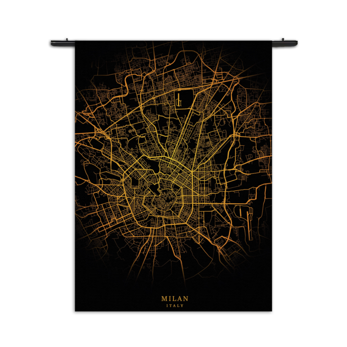 Wandkleed Milan Milaan Plattegrond Zwart Geel Rechthoek Verticaal