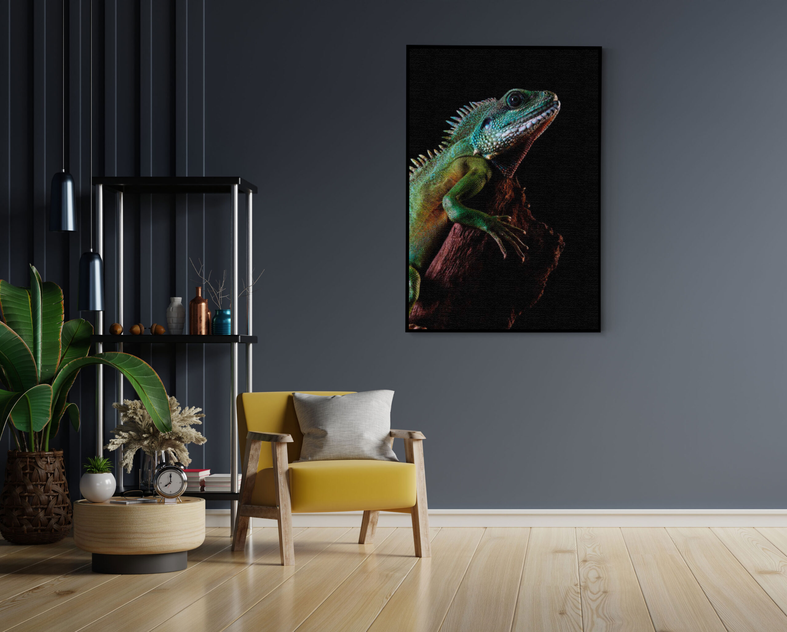 Akoestisch Schilderij De Groene Kameleon Rechthoek Verticaal Template 50 70 Verticaal dieren 73 1 scaled 1