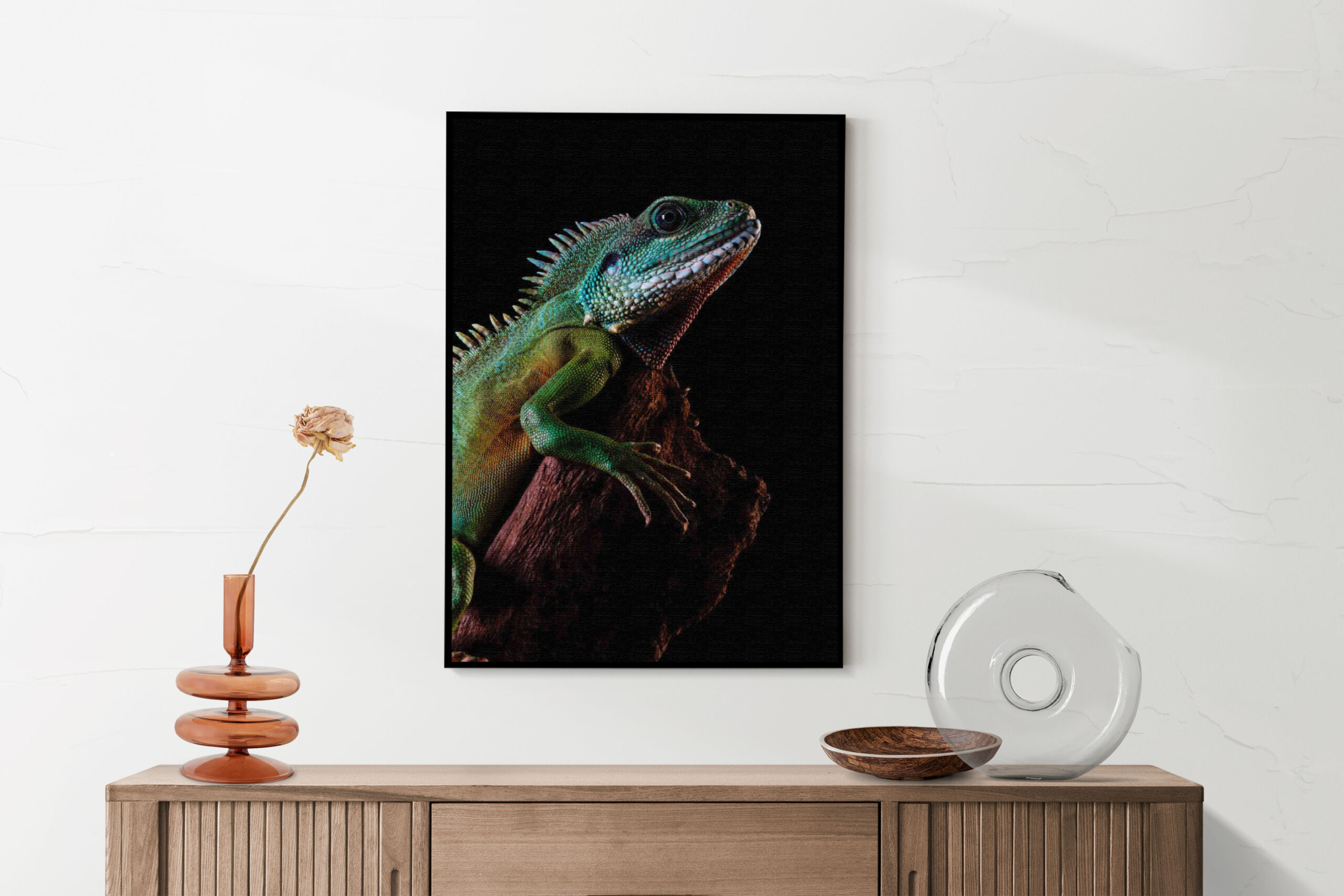 Akoestisch Schilderij De Groene Kameleon Rechthoek Verticaal Template 50 70 Verticaal dieren 73 2 scaled 1