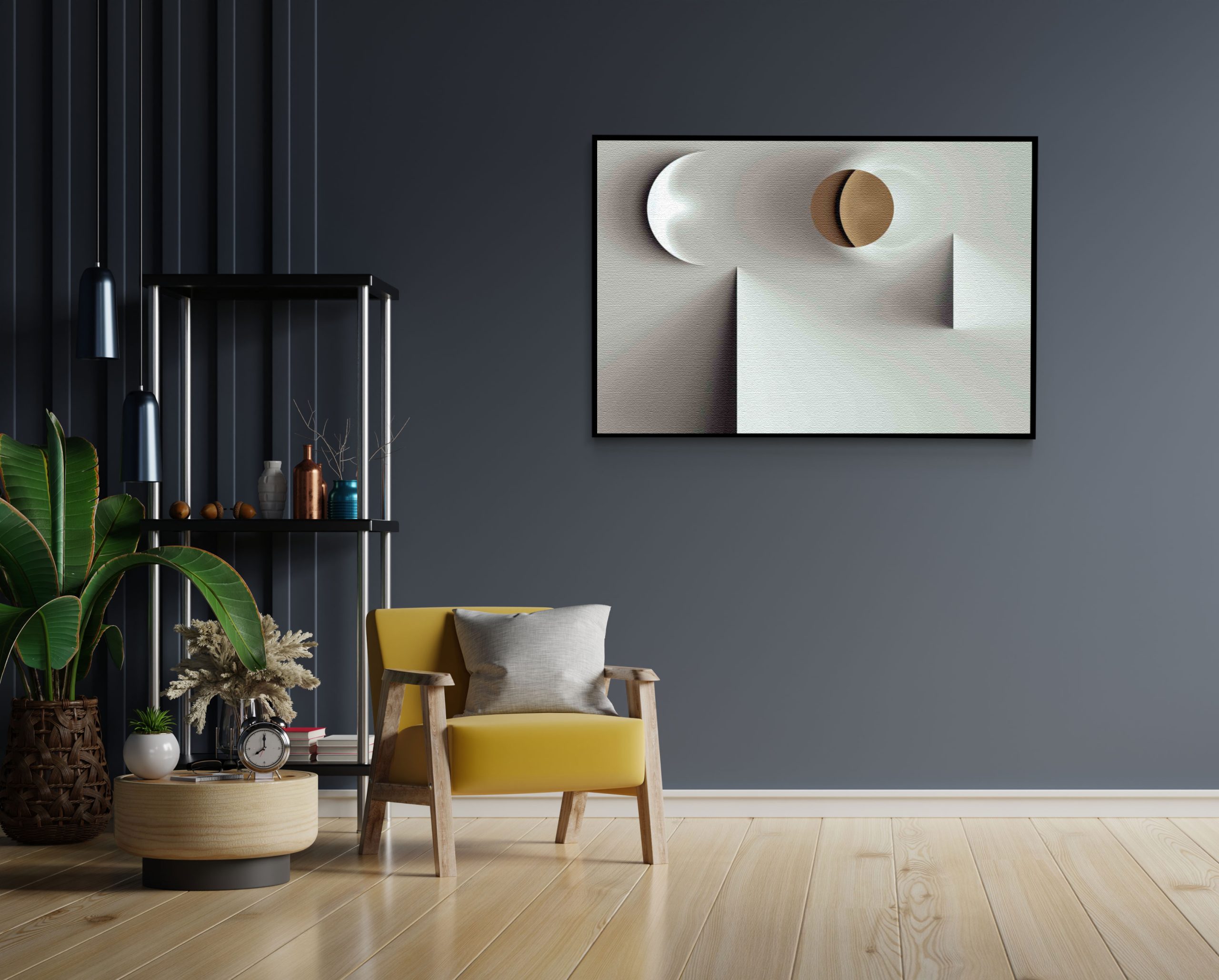 Akoestisch Schilderij Scandinavisch Wit met Goudkleurig Element Rechthoek Horizontaal Template 50 70 horizontaal abstract 01 1 scaled 1