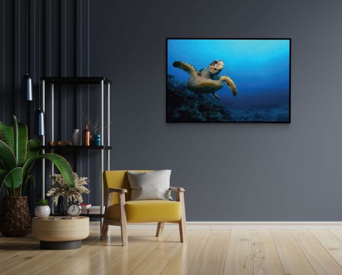 Akoestisch Schilderij Zeeschildpad In Helderblauw Water 01 Rechthoek Horizontaal Template 50 70 horizontaal dieren 26 1 scaled 1