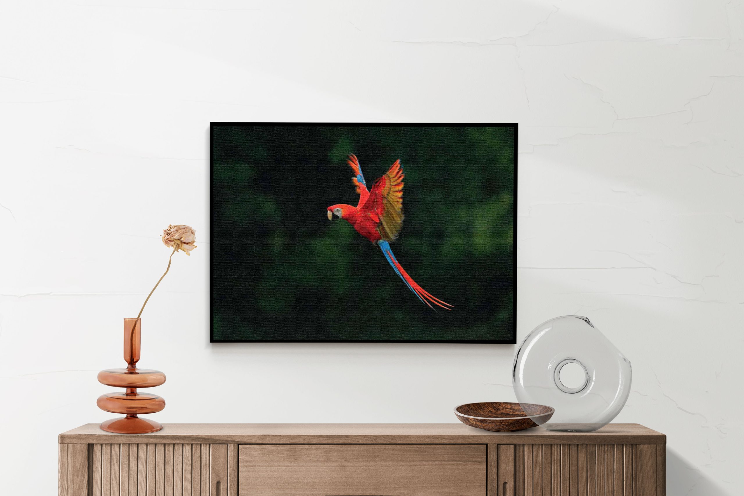 Akoestisch Schilderij Vliegende Ara Vogel Rechthoek Horizontaal Template 50 70 horizontaal dieren 40 2 scaled 1