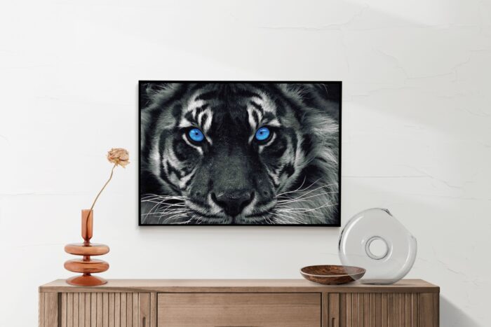 Akoestisch Schilderij Lion With Blue Eyes Rechthoek Horizontaal Template 50 70 horizontaal dieren 42 2 scaled 1