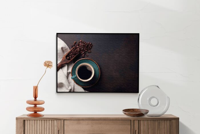 Akoestisch Schilderij Koffiebonen met Kop koffie Rechthoek Horizontaal Template 50 70 horizontaal eten en drinken 41 2 scaled 1