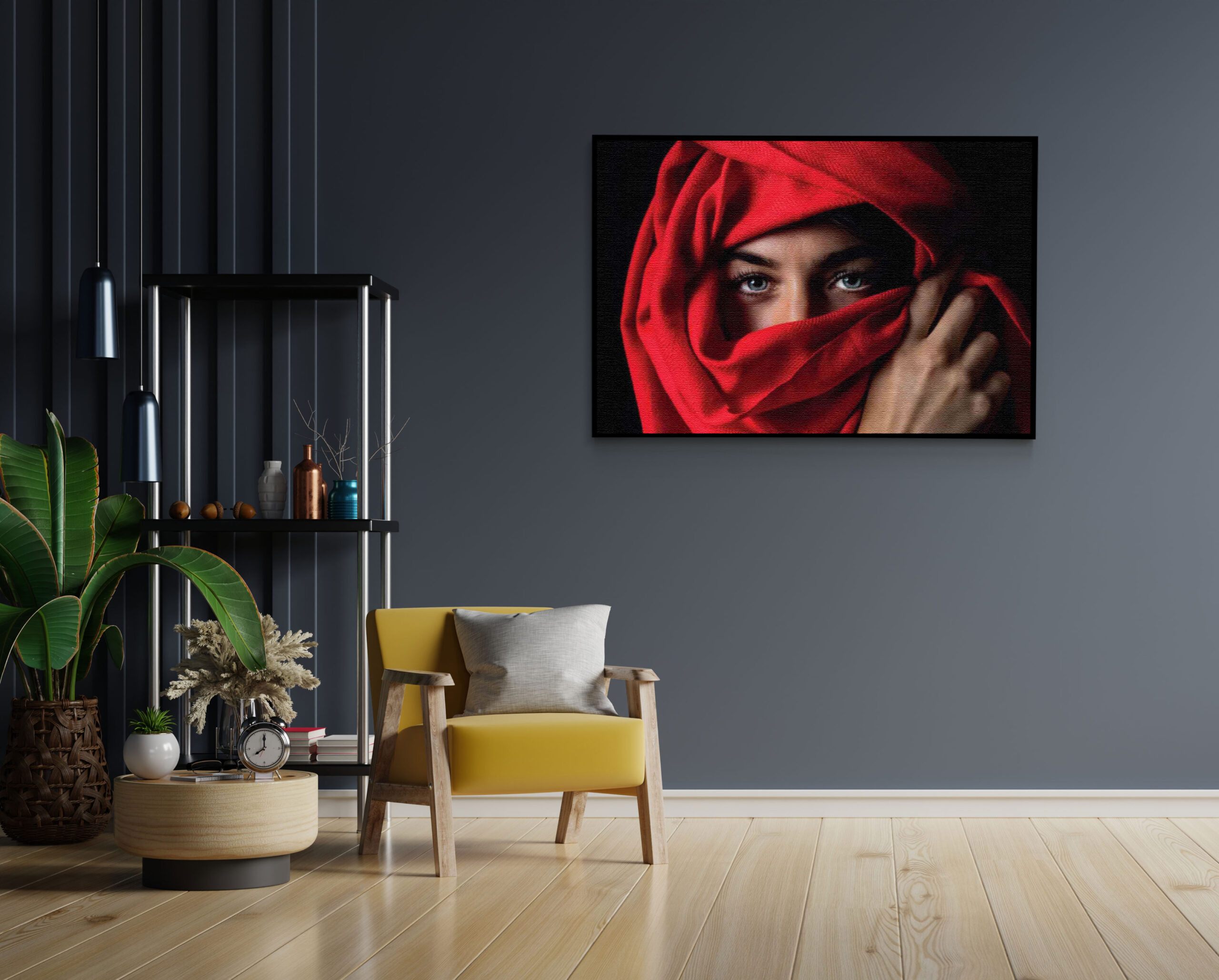 Akoestisch Schilderij Jonge Arabische Vrouw Met Rode Hoofddoek Rechthoek Horizontaal Template 50 70 horizontaal mensen 1 1 scaled 1