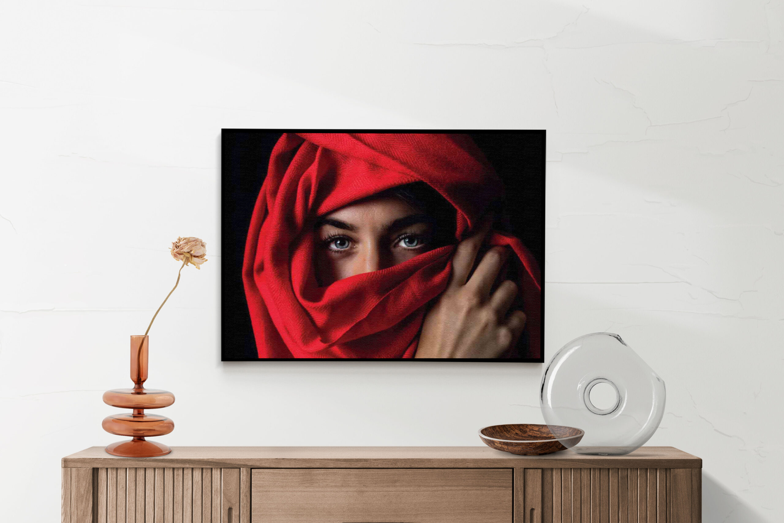 Akoestisch Schilderij Jonge Arabische Vrouw Met Rode Hoofddoek Rechthoek Horizontaal Template 50 70 horizontaal mensen 1 2 scaled 1