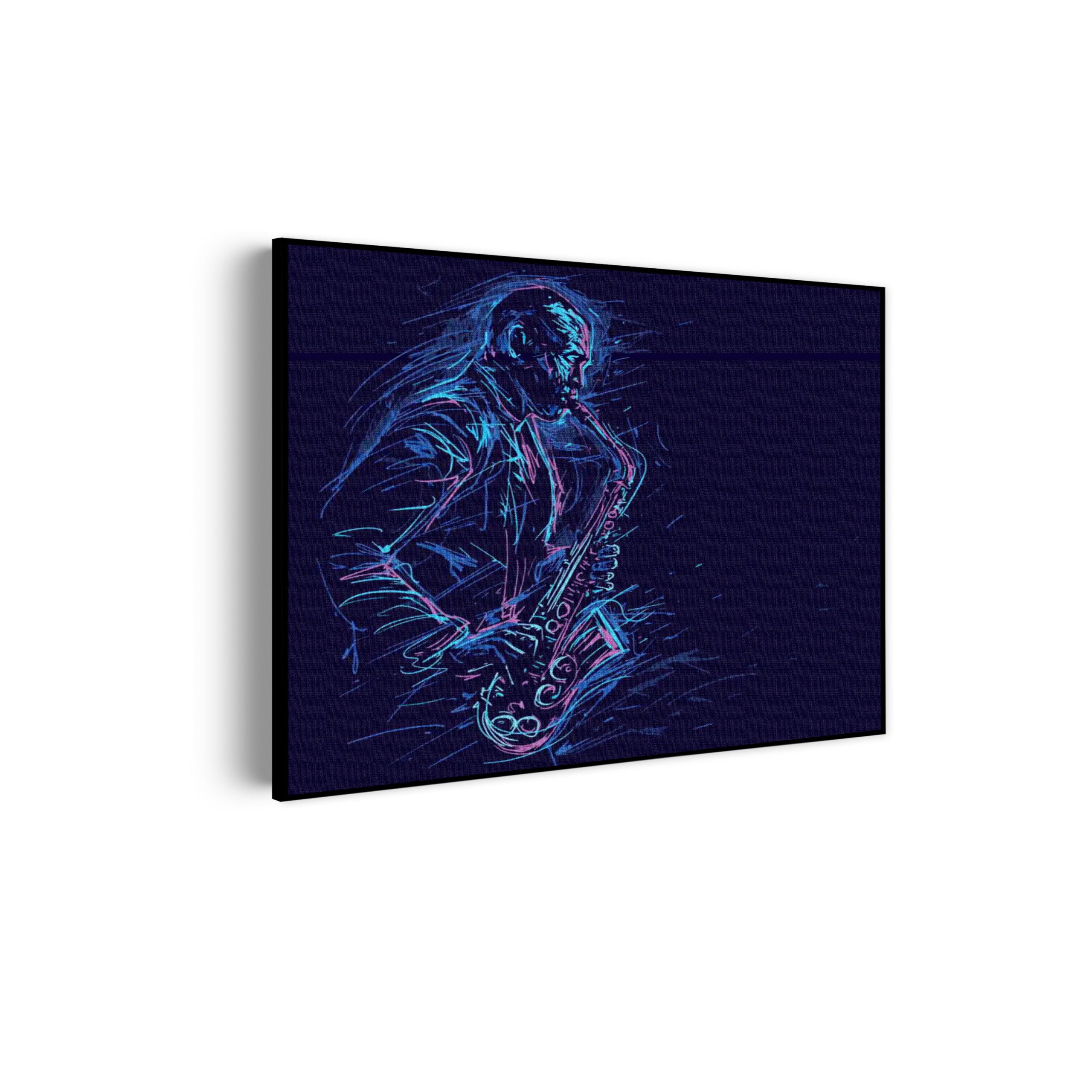 Akoestisch Schilderij Kleurrijke Saxofonist 02 Rechthoek Horizontaal Template 50 70 horizontaal muziek 15 scaled 1