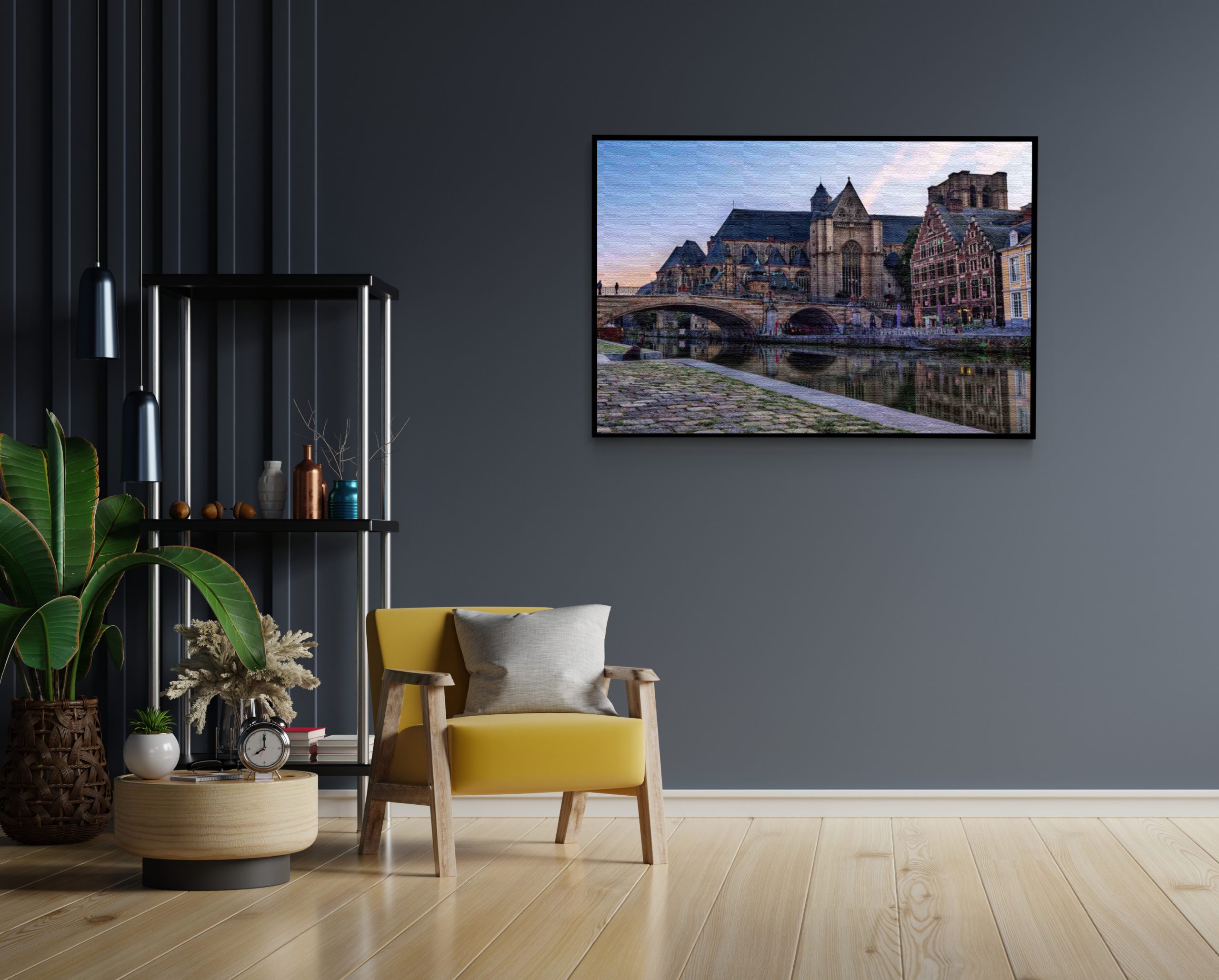 Akoestisch Schilderij Middeleeuwse Kathedraal en Brug Gent Rechthoek Horizontaal Template 50 70 horizontaal steden 100 2 scaled 1