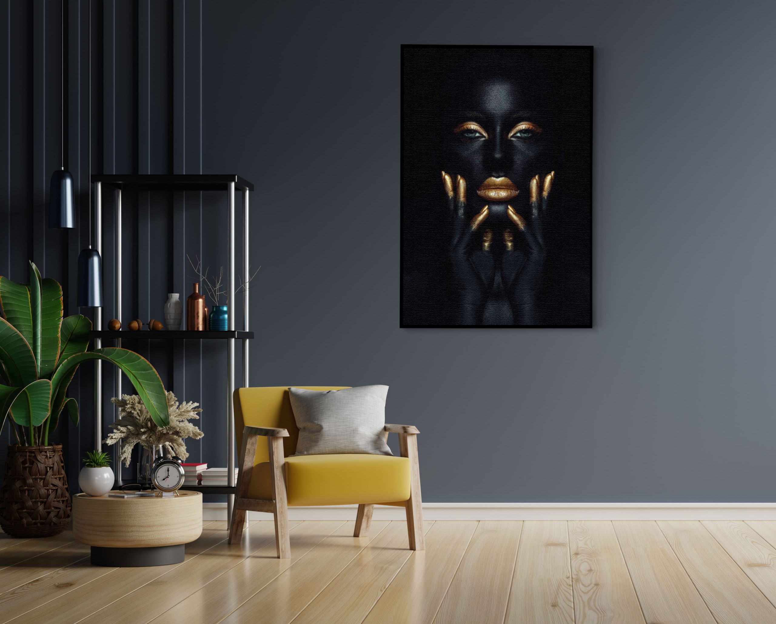 Akoestisch Schilderij Dame Gouden Make up Rechthoek Verticaal Template 50 70 verticaal Lifestyle 1 1 scaled 1