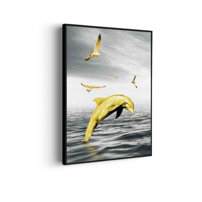 Akoestisch Schilderij Springende Dolfijnen Goud 01 Rechthoek Verticaal Template 50 70 verticaal dieren 3 scaled 1